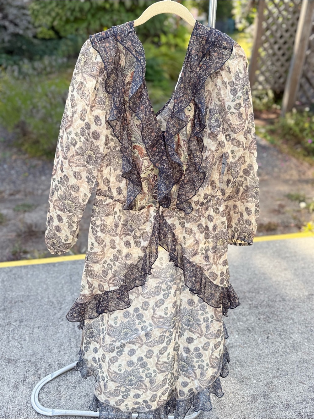 Anthropologie Let Me Be Paisley Ruffle Sheer High-Low Cape Duster M NWOT